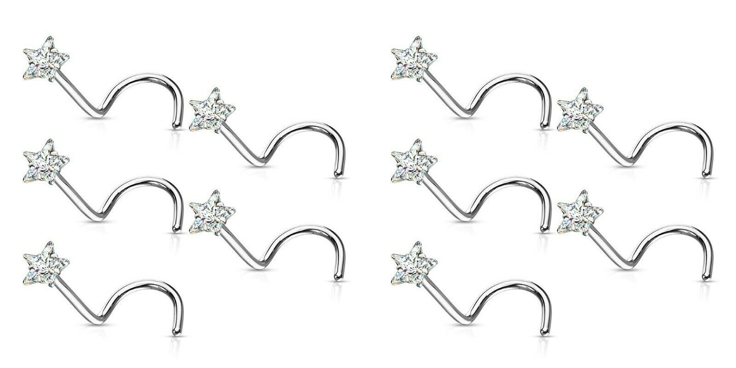 10pcs Prong Set Clear Star Gem Nose Ring Screws 18g 20g Wholesale Body Jewelry