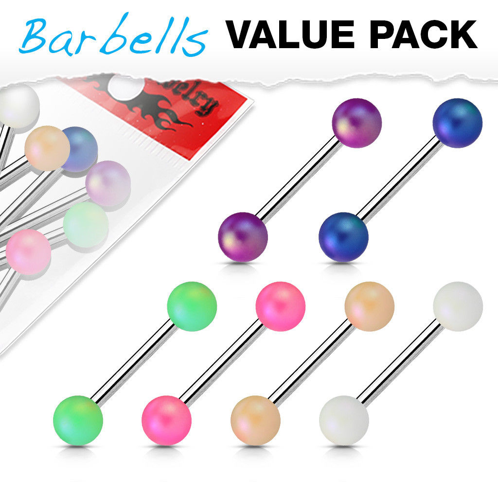 6pc Value Pack Matte Finish Pearlish Balls Tongue Rings