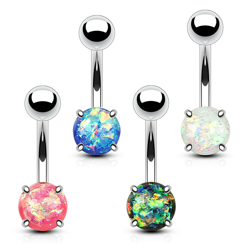 4pc Value Pack Prong Set Opal Belly Rings 14g Navel Naval Body Jewelry