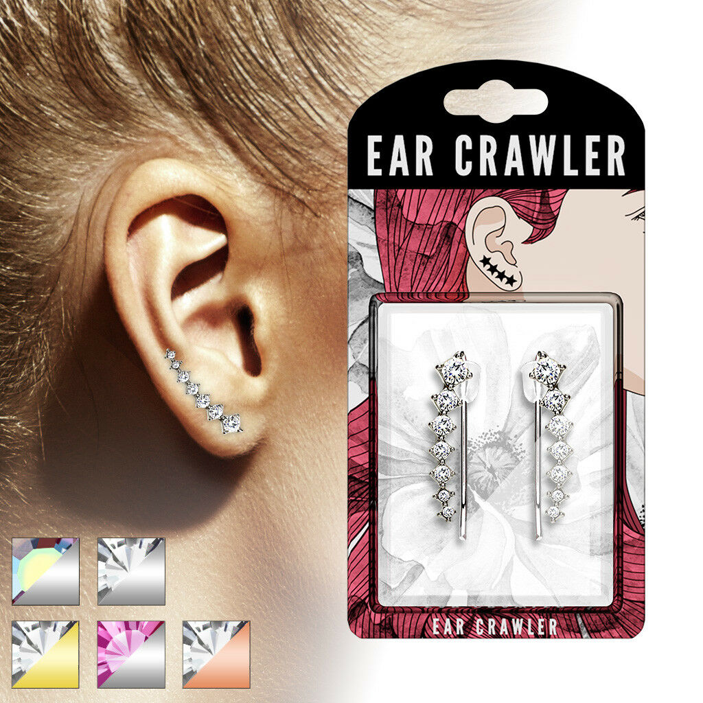 Ear Crawler Earrings Retail Peg Pack - Seven Round Crystals
