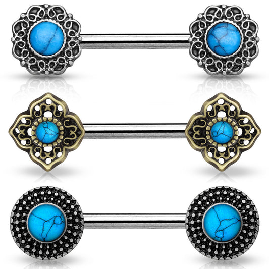 PAIR Turquoise Centered Design Nipple Rings Shields