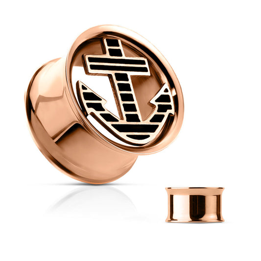 PAIR Anchor Rose Gold Plated Tunnels Plugs