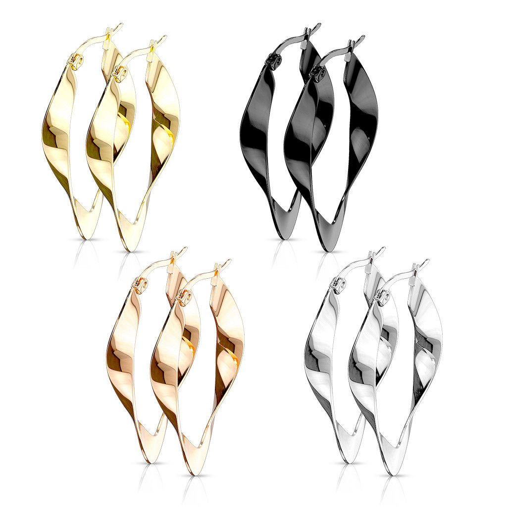 PAIR of Twisted Oval Hoop Earrings 22g Ion Plated Stainless Steel