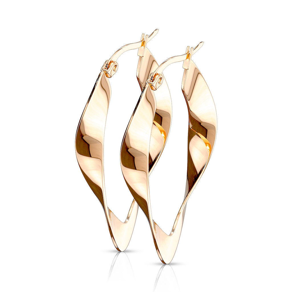 PAIR of Twisted Oval Hoop Earrings 22g Ion Plated Stainless Steel