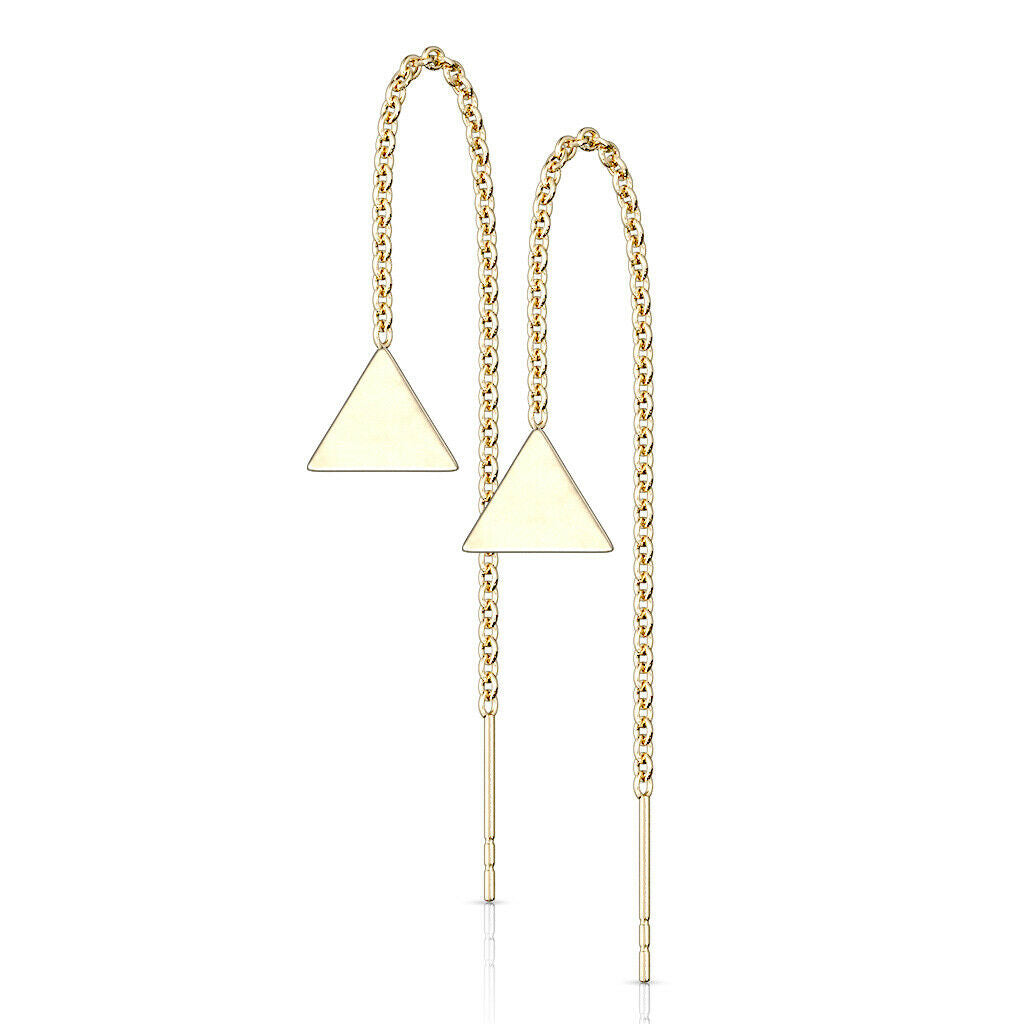 PAIR of Free Falling Chain Earrings w/ Bar & Solid Triangle 20g Stainless Steel