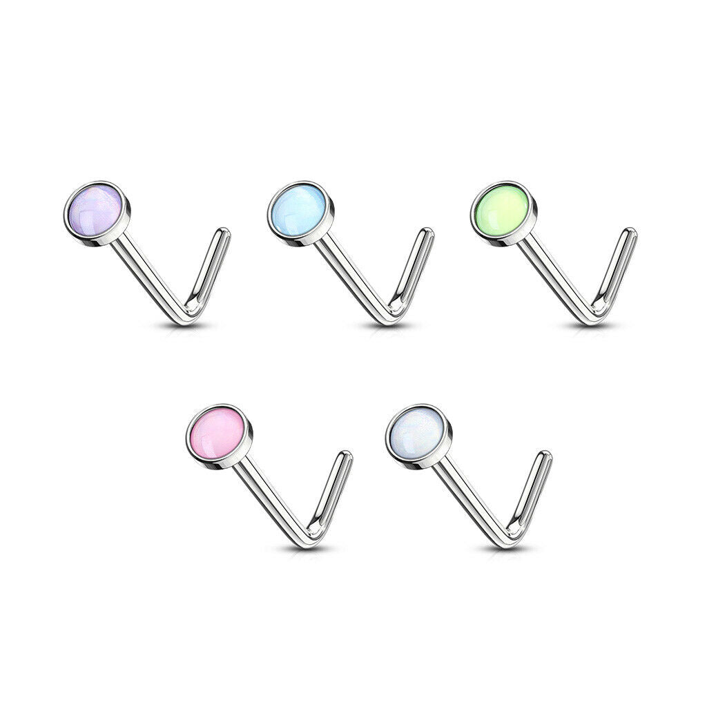 5pcs Illuminating Stone L-Bend 20g Nose Rings Surgical Steel Value Pack