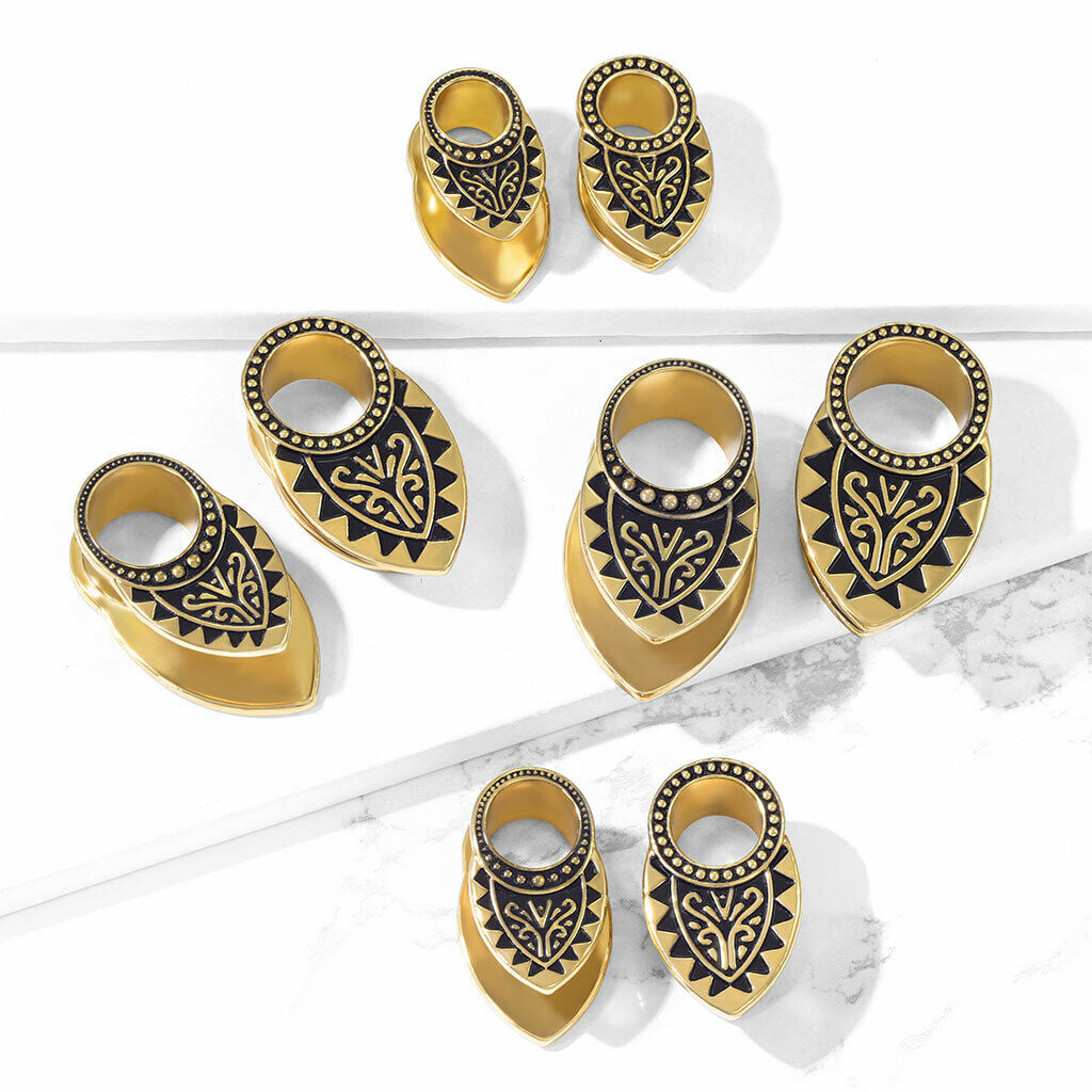 PAIR Tribal Filigree Gold Plated Copper Tunnel Ear Spreaders Plugs Gauges
