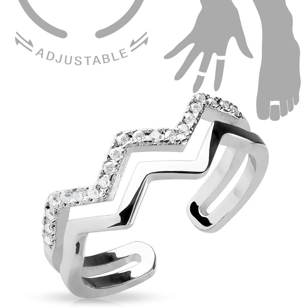 CZ Paved Logo Graphic Adjustable Mid Ring / Toe Ring