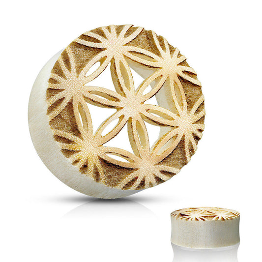 PAIR Flower of Life Center Blonde Crocodile Wood Saddle Plugs