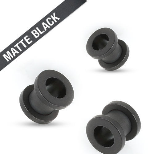 PAIR Screw Fit Tunnels Black Matte Ion Plated Ear Plugs Earlets Gauges