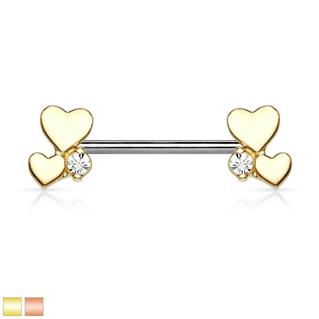 PAIR Heart Cluster Ends Nipple Rings Shields Barbells Body Jewelry