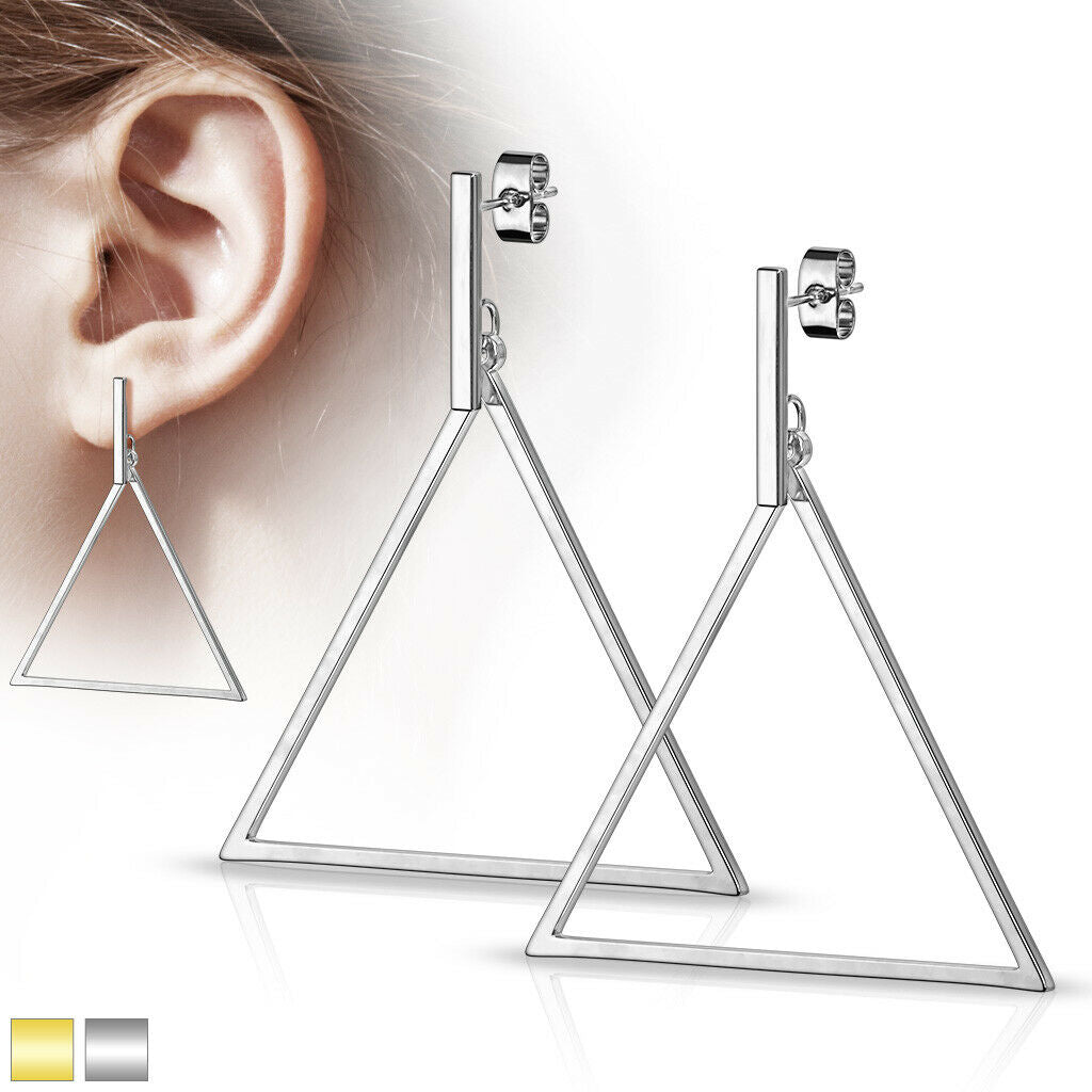 PAIR of Bar & Triangle Dangle 20g Earrings Studs Stainless Steel