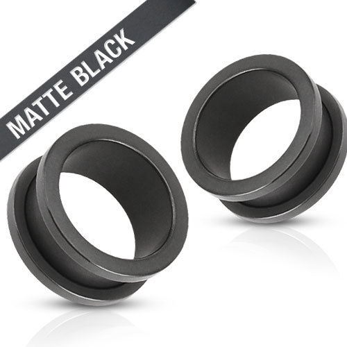 PAIR Screw Fit Tunnels Black Matte Ion Plated Ear Plugs Earlets Gauges