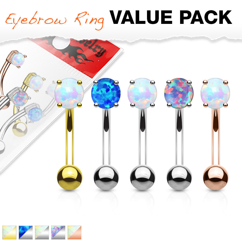 5pc Value Pack Prong Set Opal Surgical Steel Eyebrow Rings