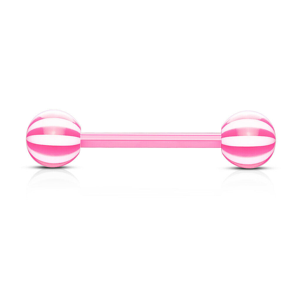 PAIR Flexible Barbell Nipple or Tongue Rings PTFE Candy Striped NO METAL