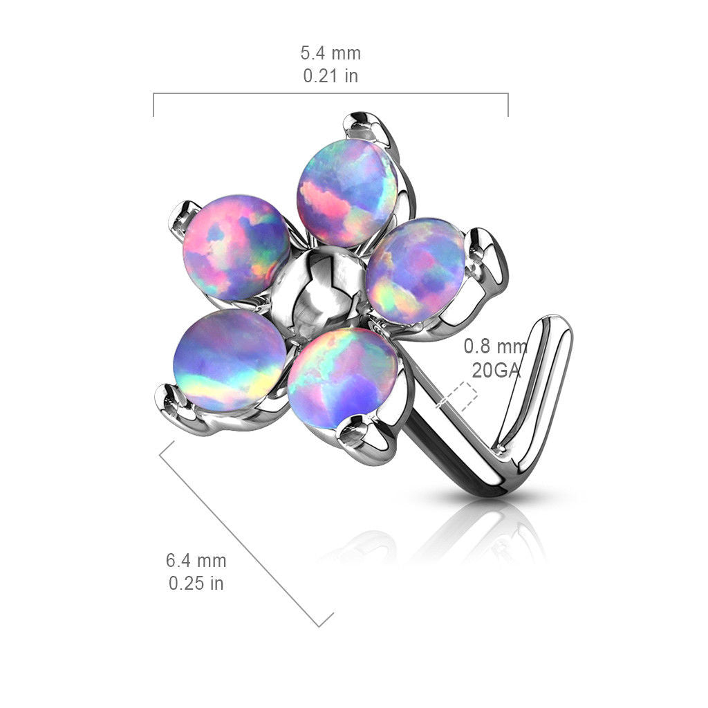 1pc Five Opal Petals Flower 20g L-Bend Nose Ring