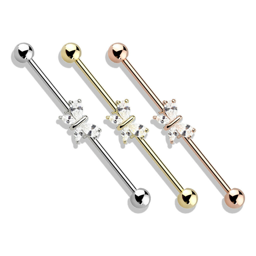1pc CZ Gem Butterfly Industrial Barbell 38mm, 1.5", 1 & 1/2 inch inches