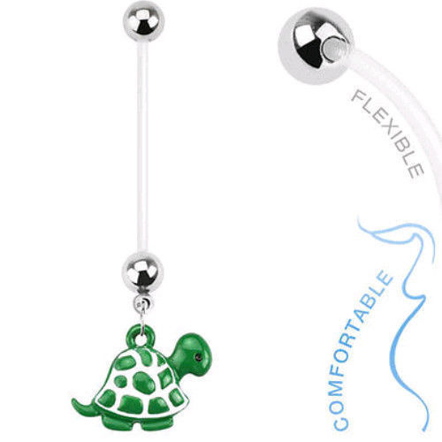 1pc Bio Flex Pregnancy Green Turtle Dangle Belly Ring Navel Naval Maternity