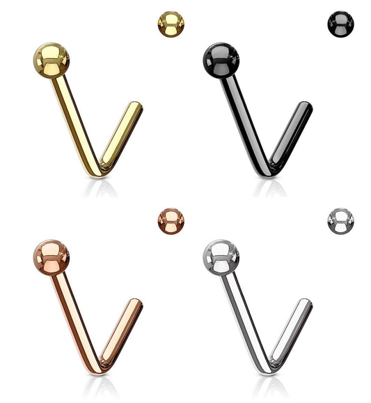 4pcs Ball End Steel L-Bend Nose Rings L-Shaped Studs Screws - choose 18g or 20g