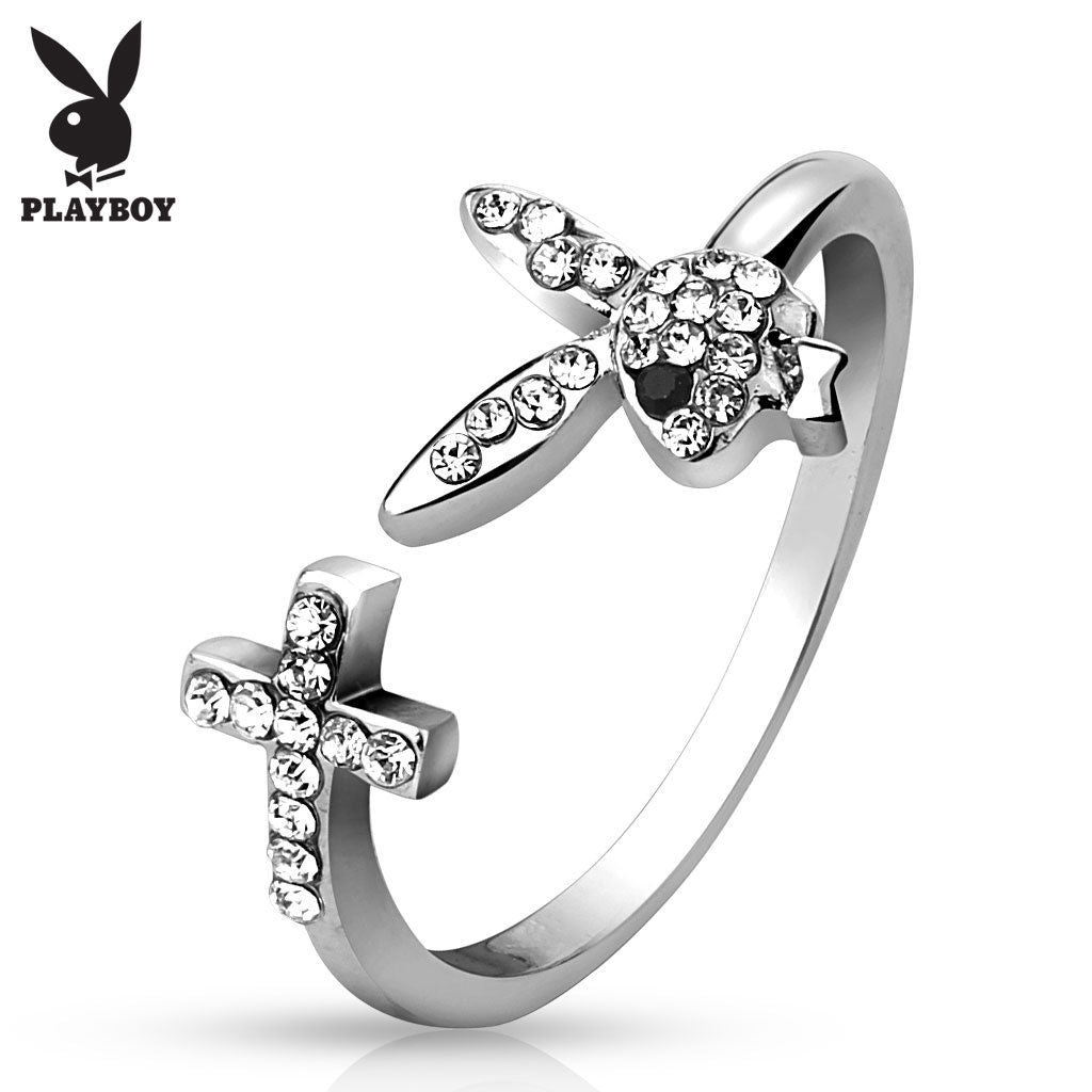 Officially Licensed CZ Gem Paved Playboy & Cross Adjustable Toe Ring
