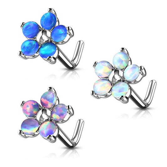 1pc Five Opal Petals Flower 20g L-Bend Nose Ring