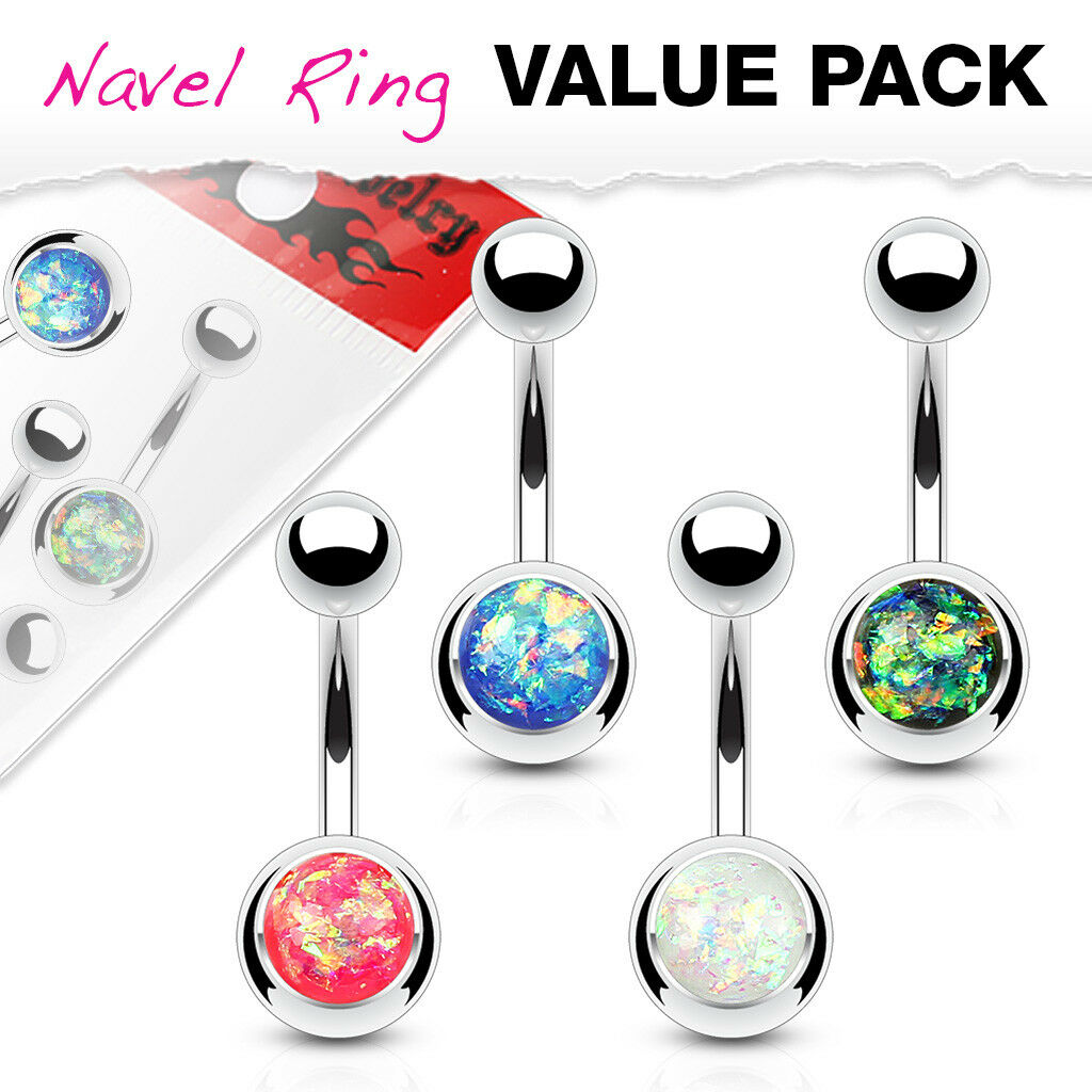 4pc Value Pack Opal Glitter Set Belly Rings 14g Navel Naval Body Jewelry