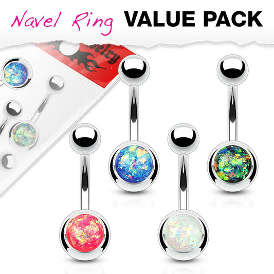 4pc Value Pack Opal Glitter Set Belly Rings 14g Navel Naval Body Jewelry