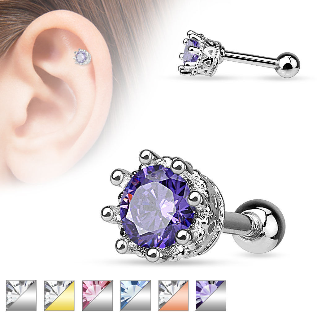 1pc Eight Prong CZ Gem Surgical Steel Helix Tragus Cartilage Bar Stud Earring