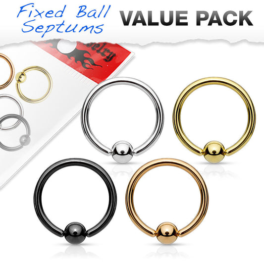4pc Value Pack Steel, Black, Gold, Rose Gold Fixed Ball Captive Bead Rings 20g