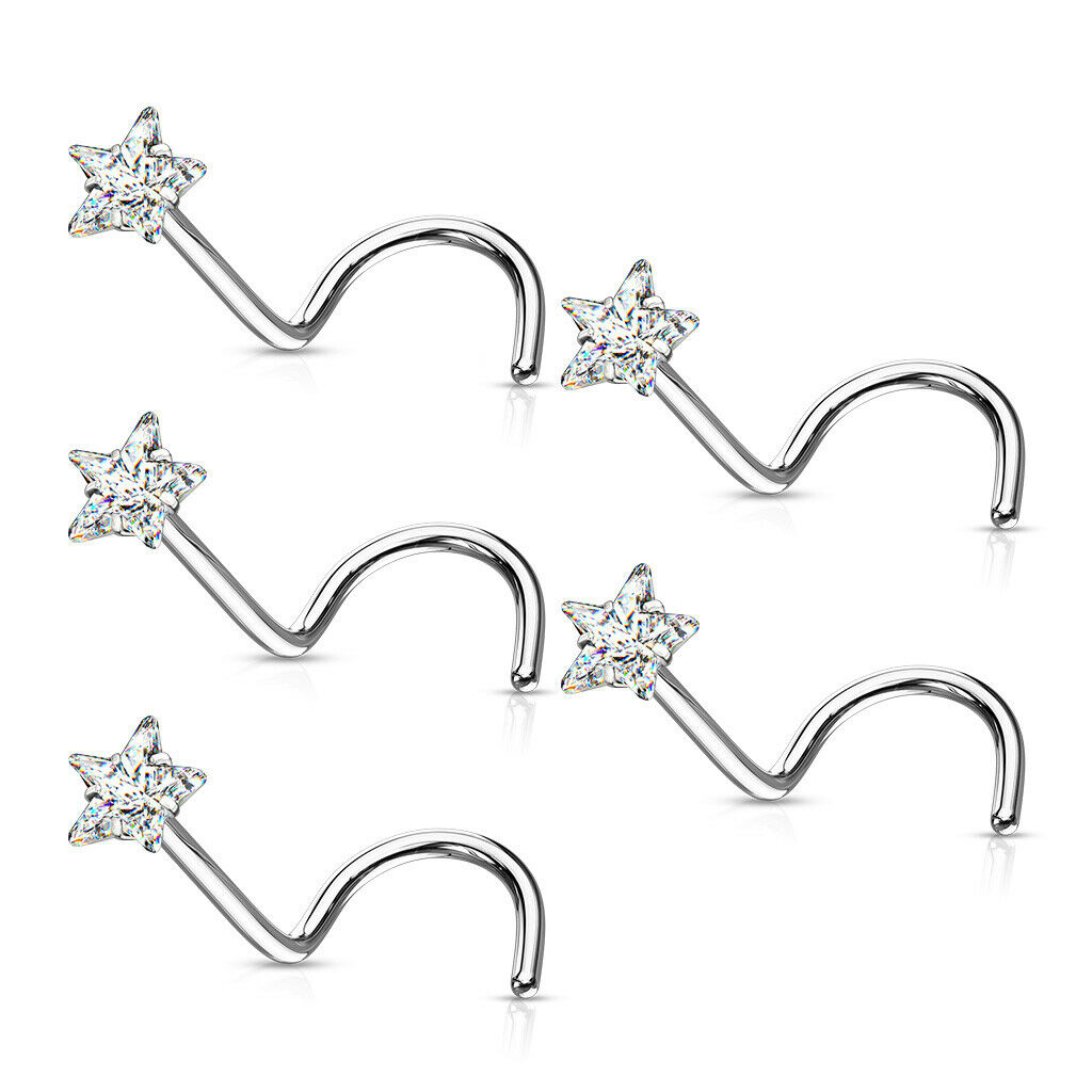10pcs Prong Set Clear Star Gem Nose Ring Screws 18g 20g Wholesale Body Jewelry