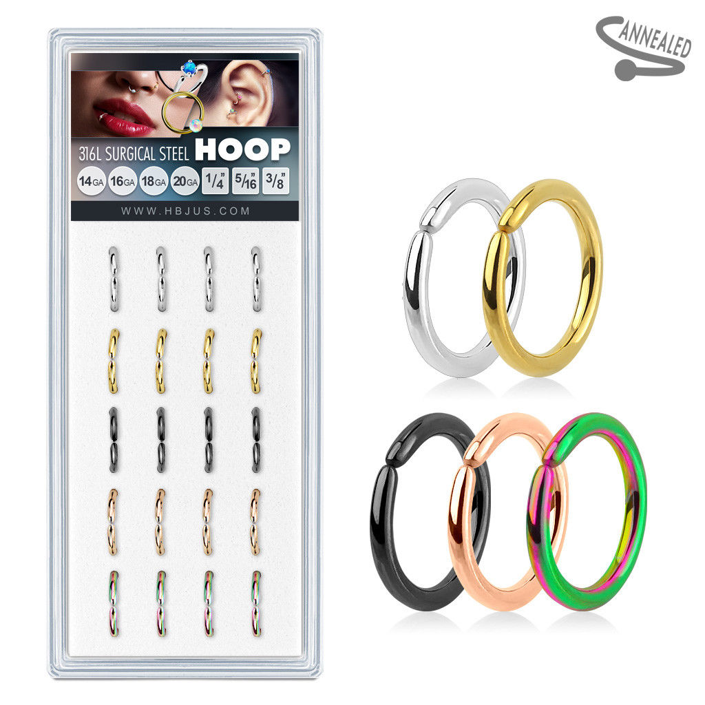 20ct Bendable Hoop Rings Nose, Ear, Septum, Tragus Piercings 5-colors Display