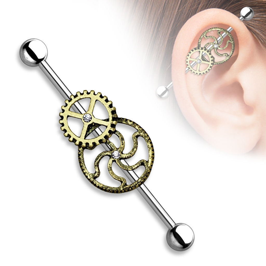 1pc Burnished Gold Steampunk Centered Industrial Barbell