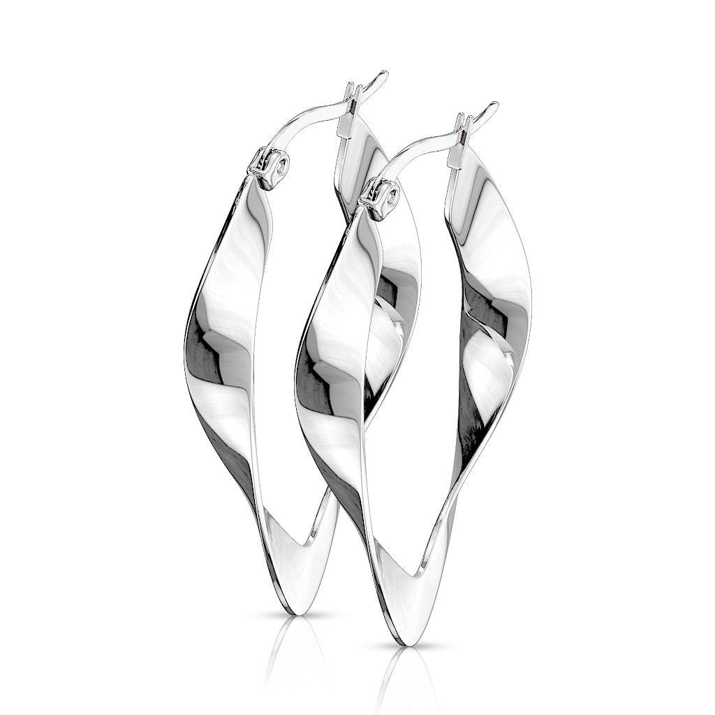 PAIR of Twisted Oval Hoop Earrings 22g Ion Plated Stainless Steel