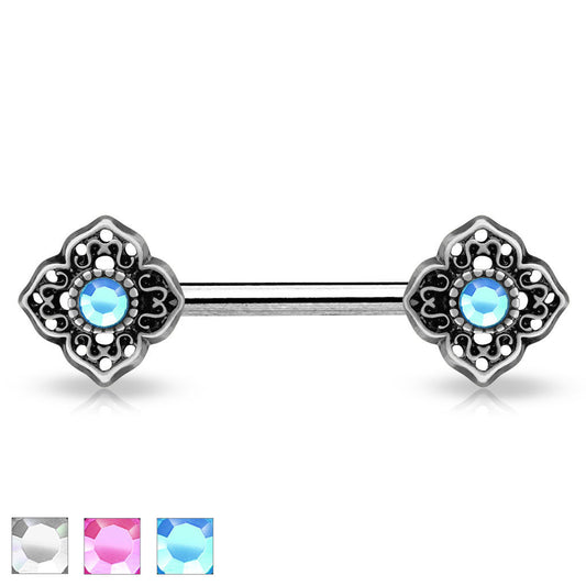 PAIR Gem Tribal Flower Nipple Rings Shields Barbells