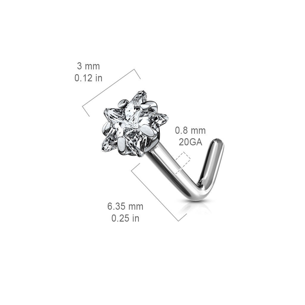 1pc Solid Grade 23 Titanium L-Bend Nose Ring w/ Star CZ Gem