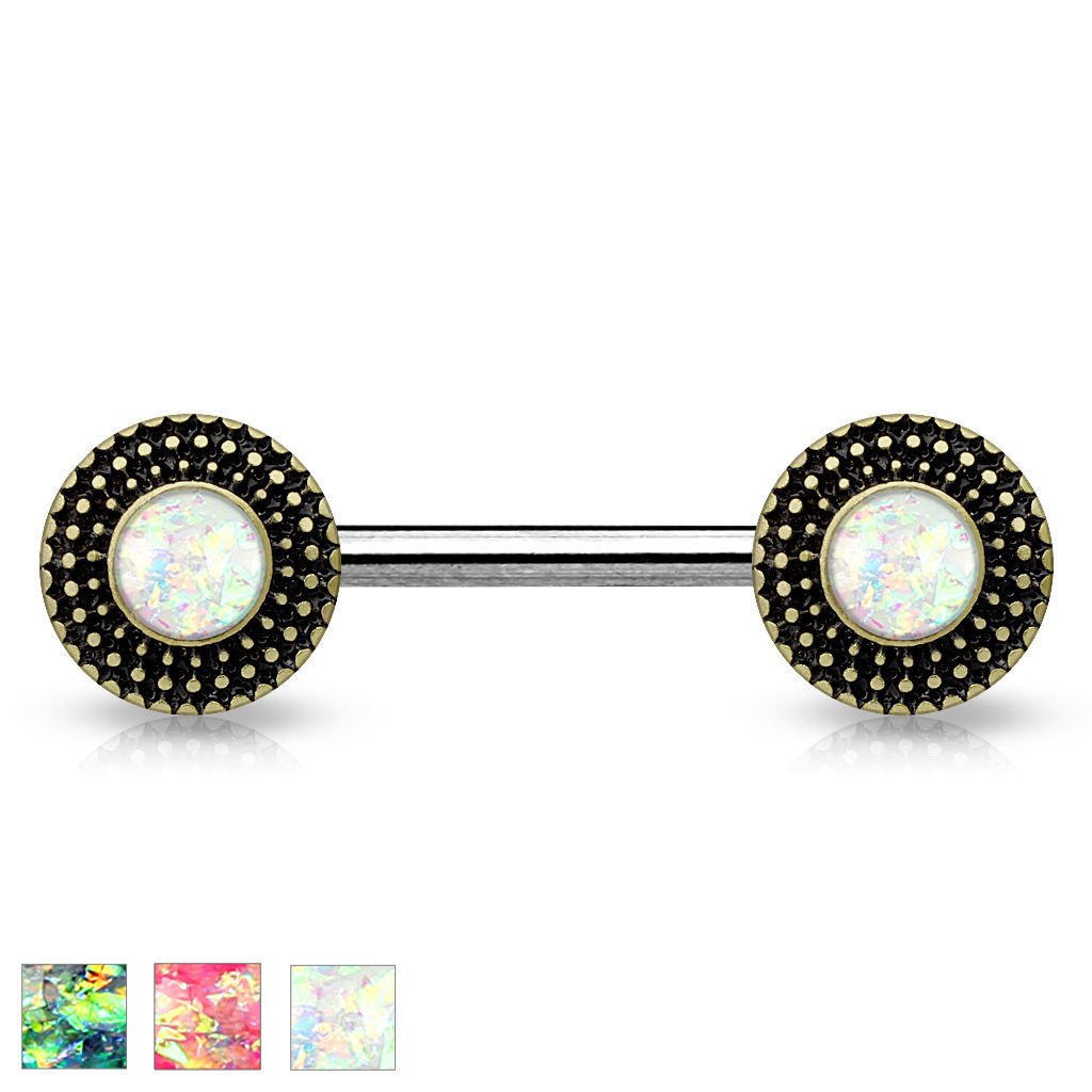 PAIR Opal Glitter Center Tribal Shield Nipple Rings Shield