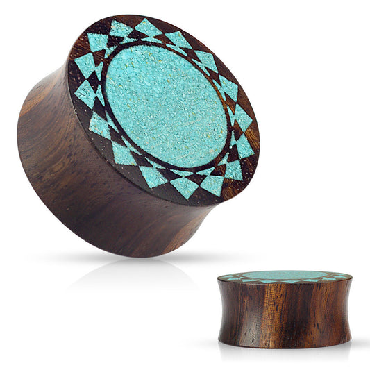 PAIR Crushed Turquoise Tribal Sunburst Inlaid Wood Saddle Plugs