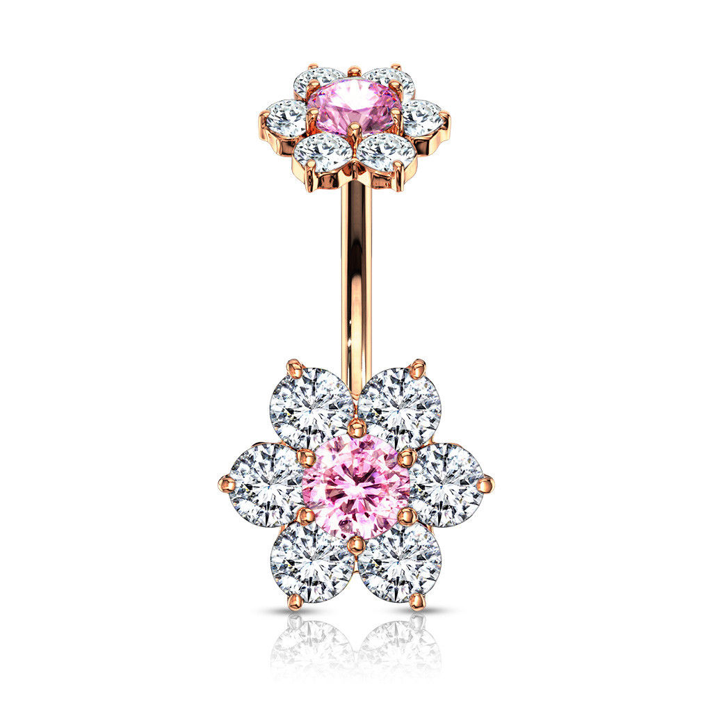 1pc Double 7 Gem Flower Internally Threaded Belly Ring