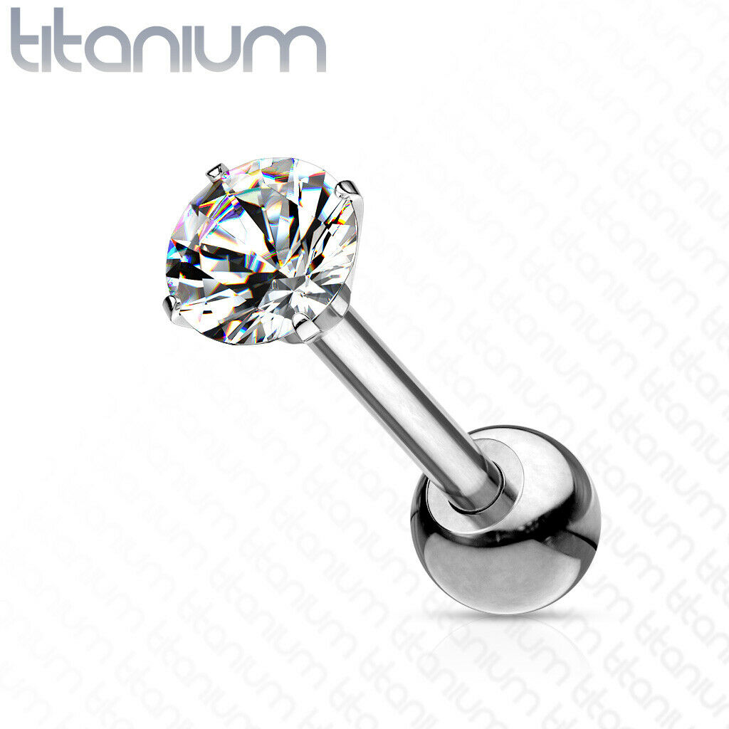 Implant Grade Titanium Tragus Stud Prong Set Gem Cartilage Ring Barbell