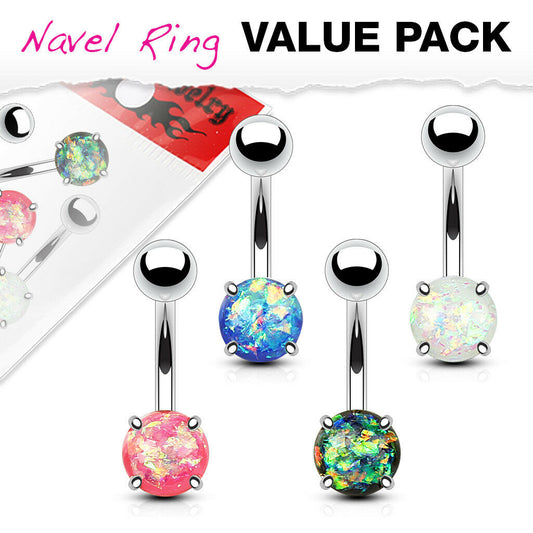 4pc Value Pack Prong Set Opal Belly Rings 14g Navel Naval Body Jewelry