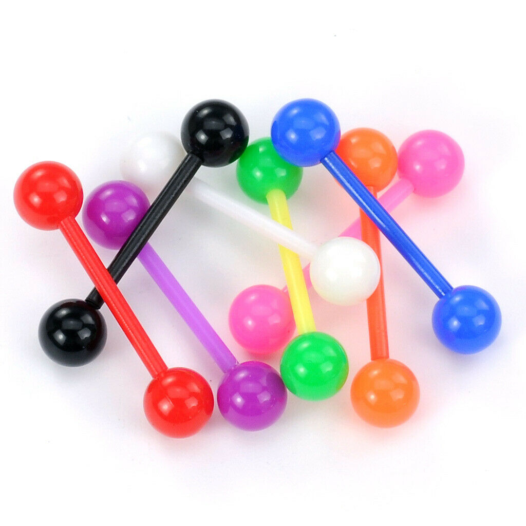 PAIR Flexible Barbell Nipple or Tongue Rings PTFE Vibrant Solid Color NO METAL