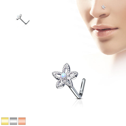 1pc Opal Center Flower L-Bend 20g Nose Ring