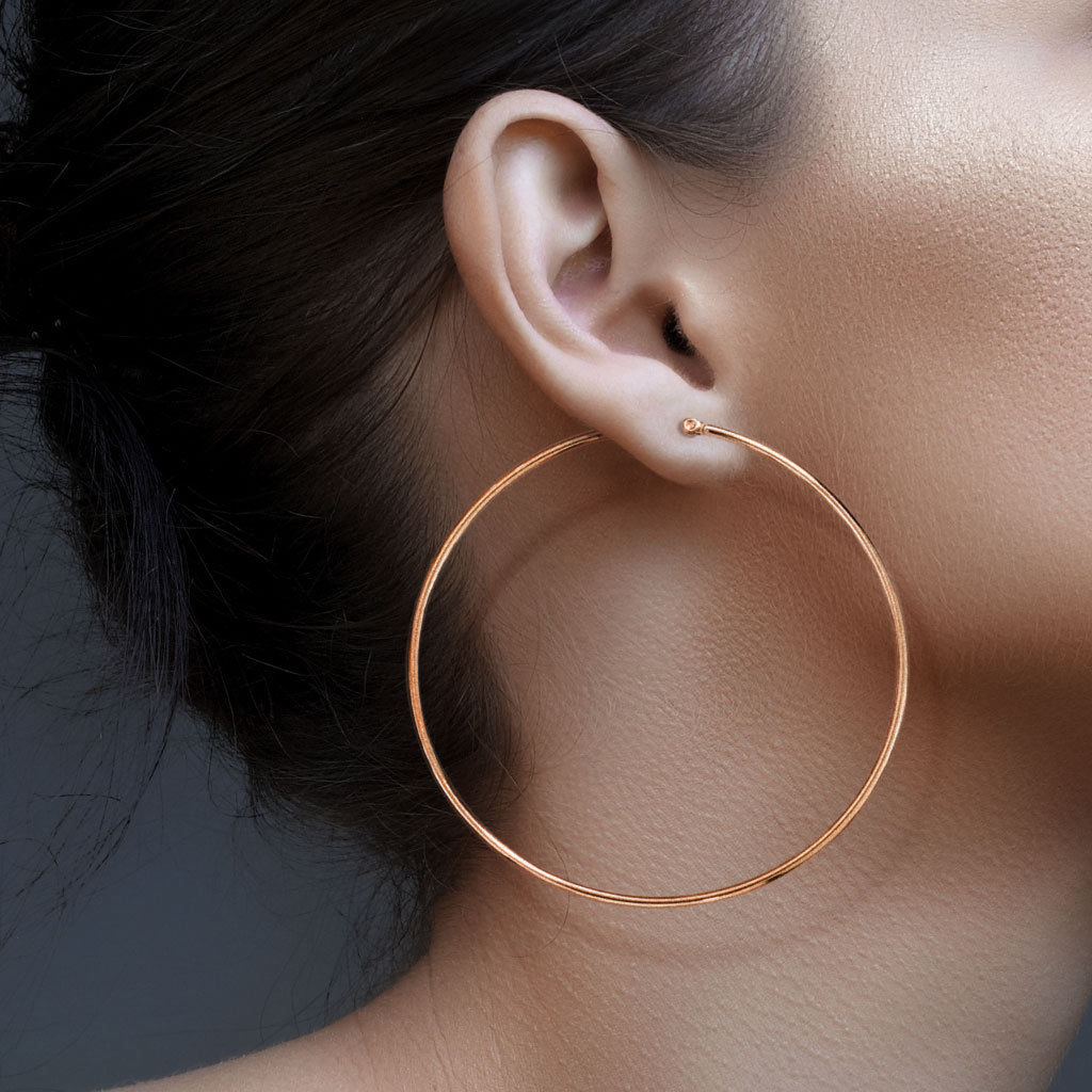 PAIR of Round Hoop Earrings 22g Rose Gold Ion Plated Stainless Steel