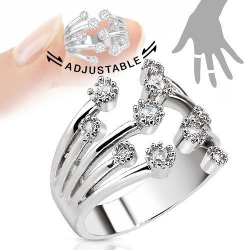 Fountain of Multi-Paved CZ Gems Adjustable Mid Ring / Toe Ring