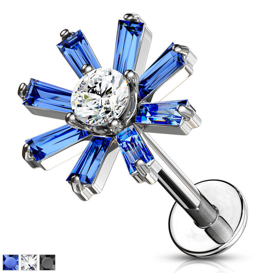 1pc Baguette Crystal Petals Labret 16g Internally Threaded Steel Helix Tragus