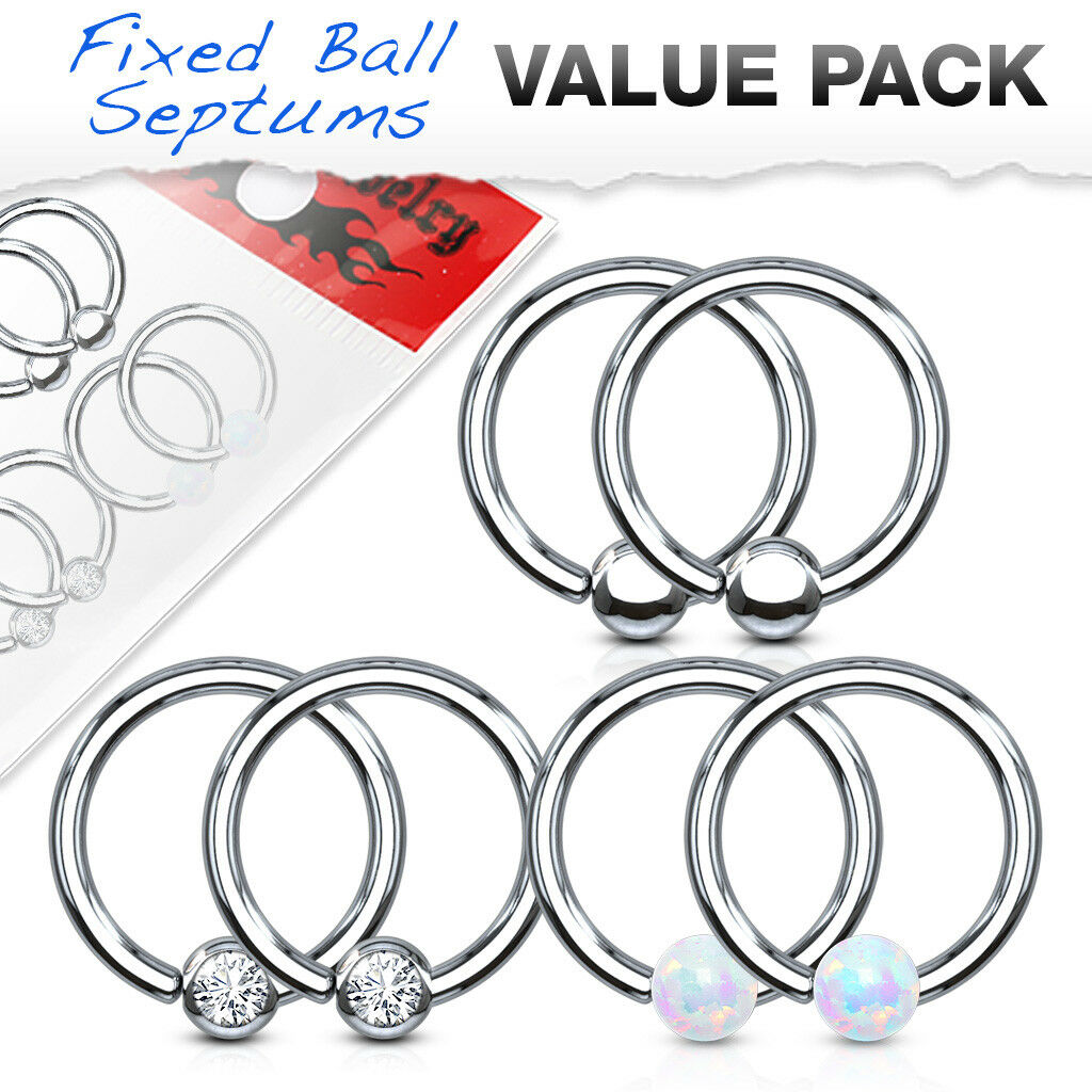 6pc Value Pack Fixed Ball 316L Surgical Steel Captive Bead Rings 16g or 18g