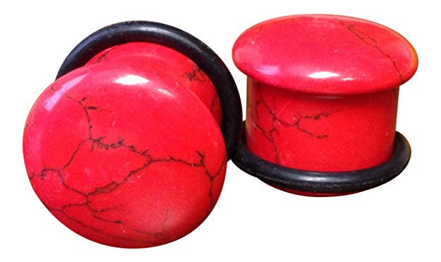 Stone Plugs Single Flare Red Turquoise - by the pair