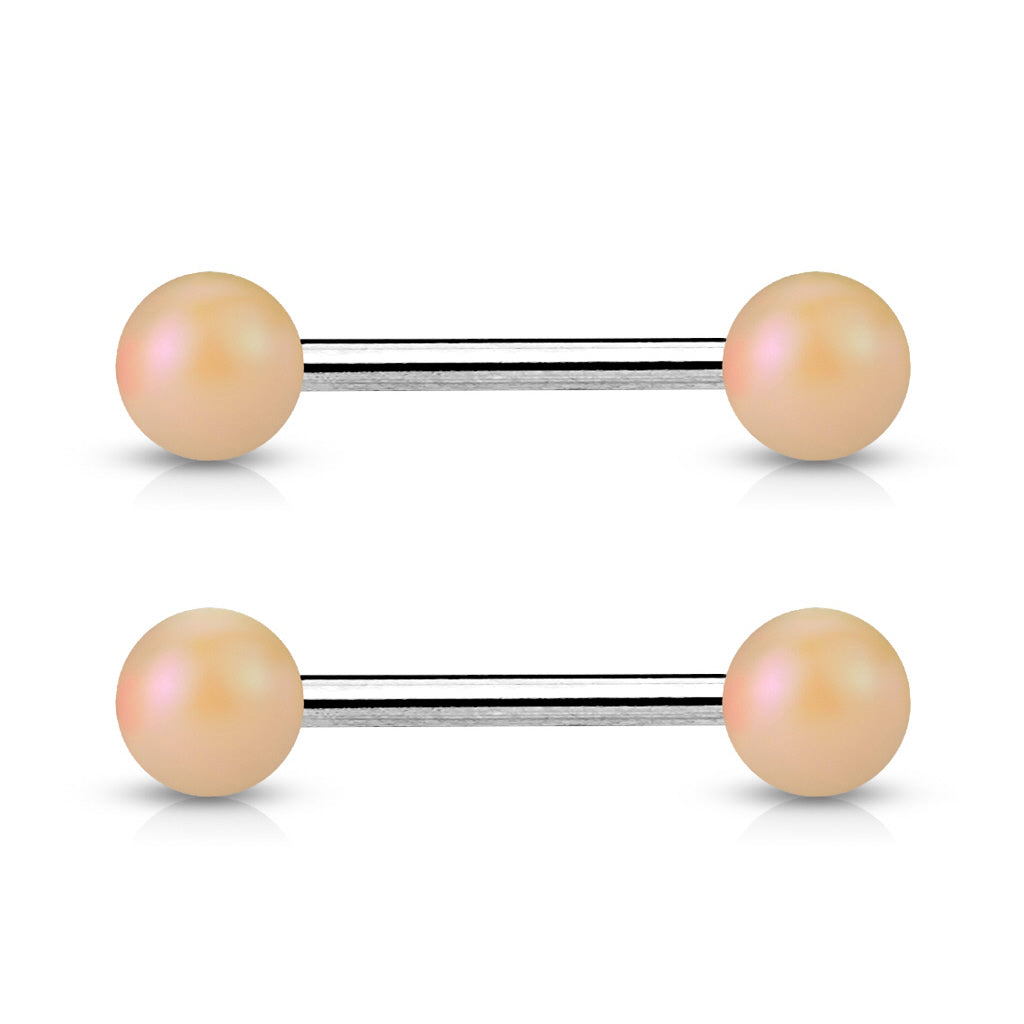 PAIR Matte Pearlish Color Barbells Tongue or Nipple Rings