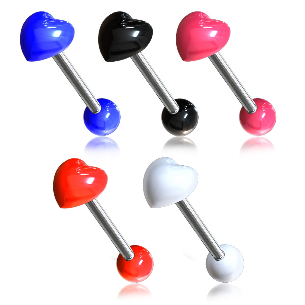 5pcs Acrylic Heart 316L Surgical Steel Tongue Rings