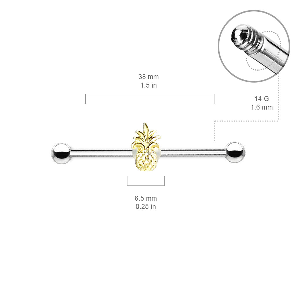 1pc Moveable Pineapple Industrial Barbell 14g, 1.5" 38mm 1&1/2" Ear Body Jewelry